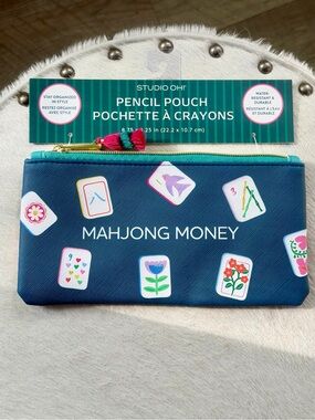 Studio Oh! Mahjong Money Pencil Pouch Tassel Zipper Cosmetic Bag Blue Multi Gift